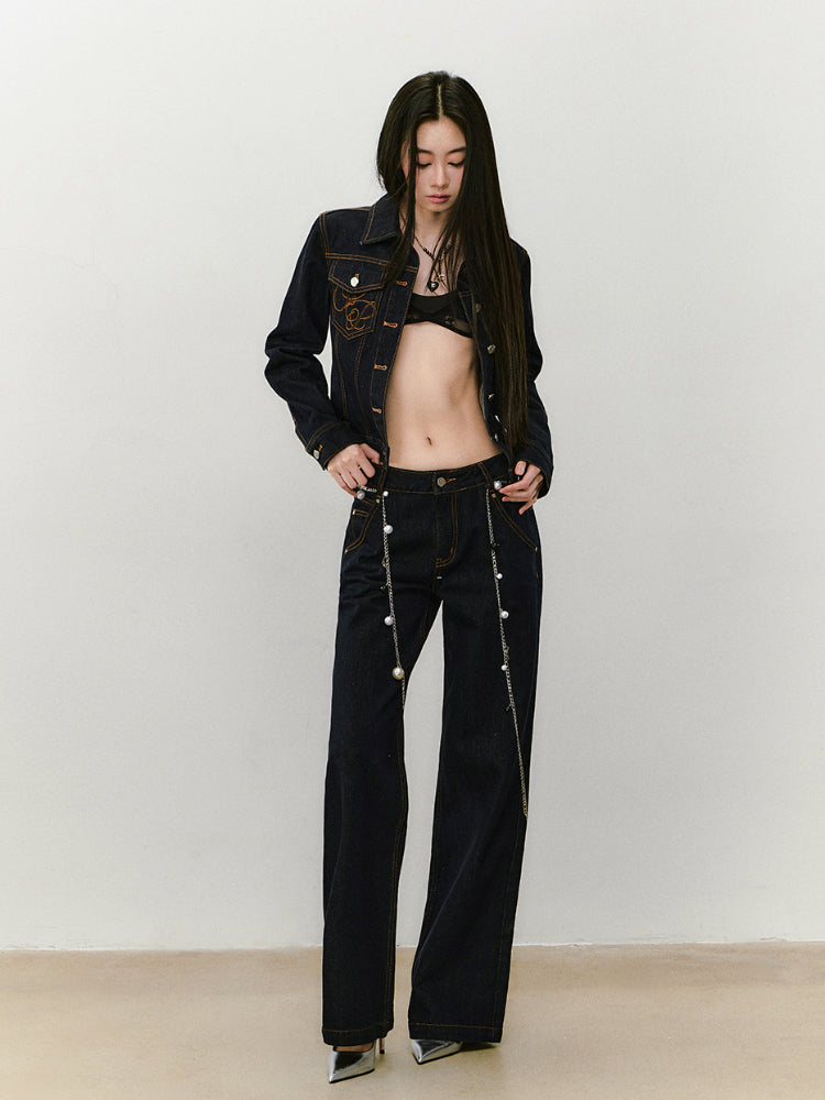 Raw-colored Wide-leg Straight Jeans