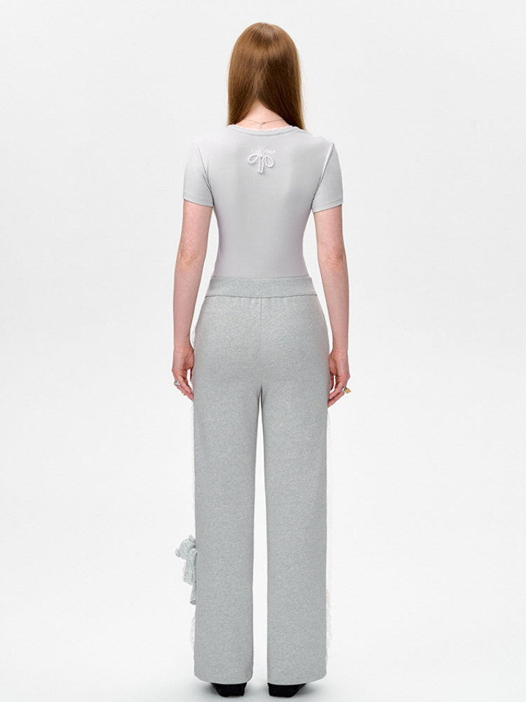 Lace Bow Round Neck T-Shirt