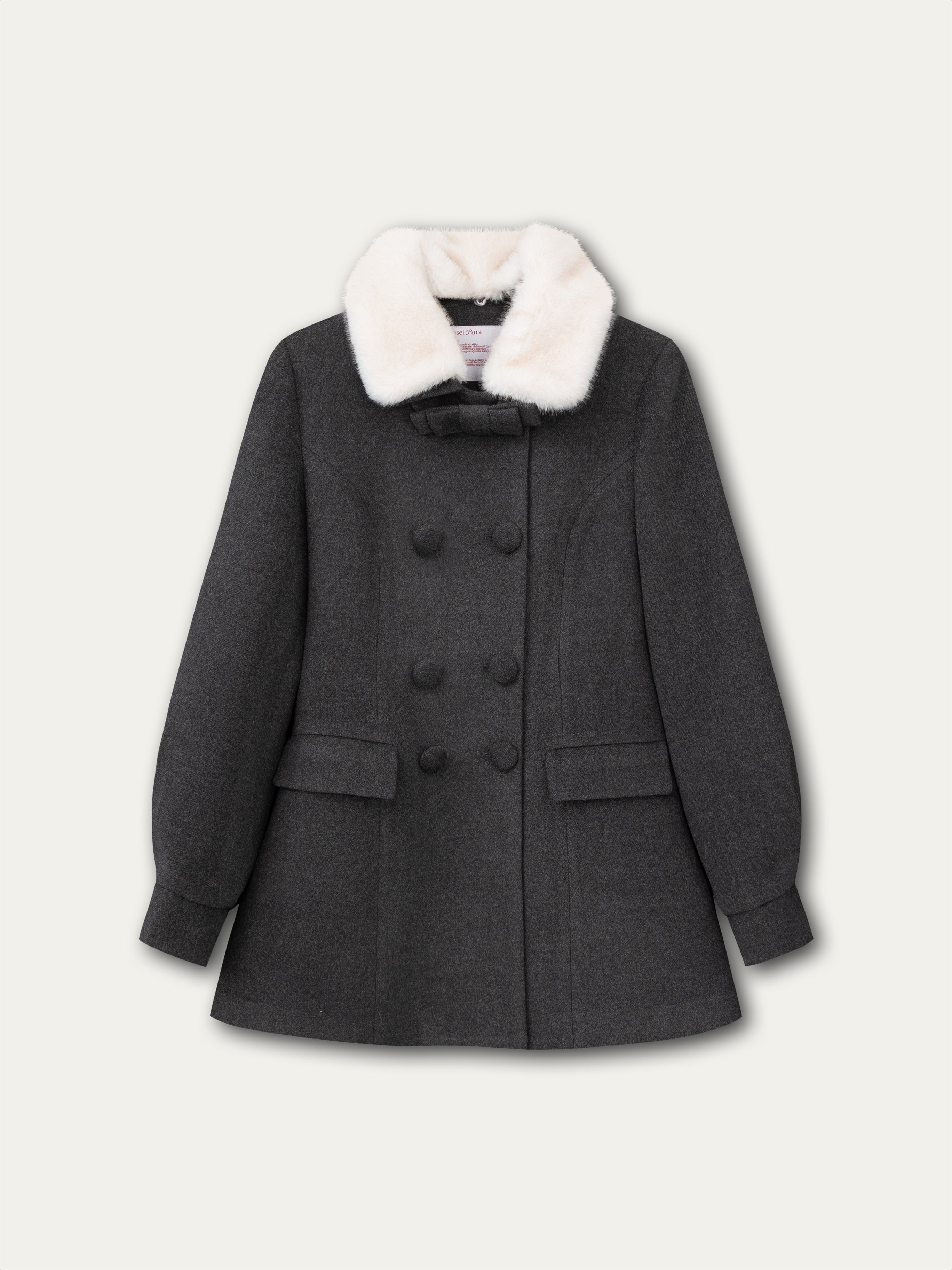 Double-Breasted Fur-Collar Coat Set