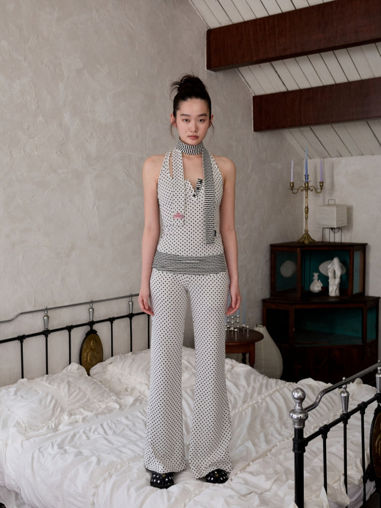 Polka Dot Stripe Double-Sided Tank Top & Pants Set