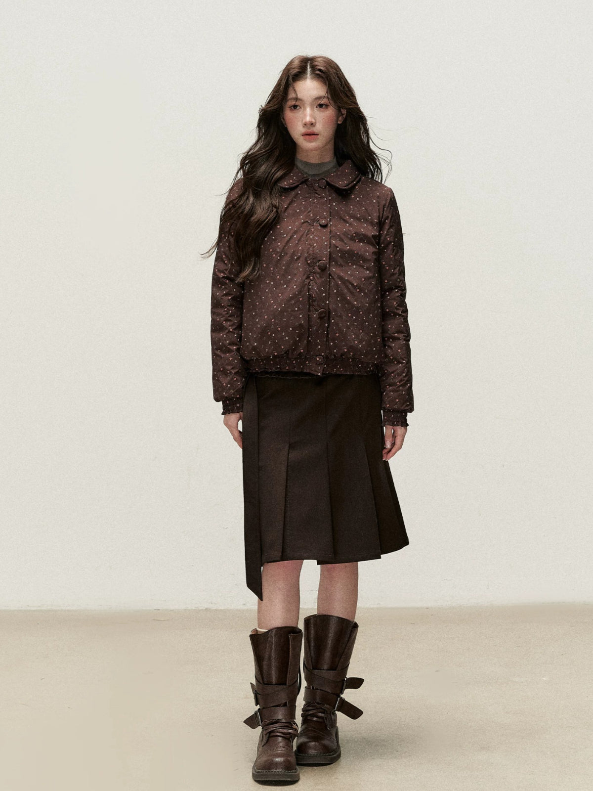 Reversible Floral Peter Pan Collar Down Jacket