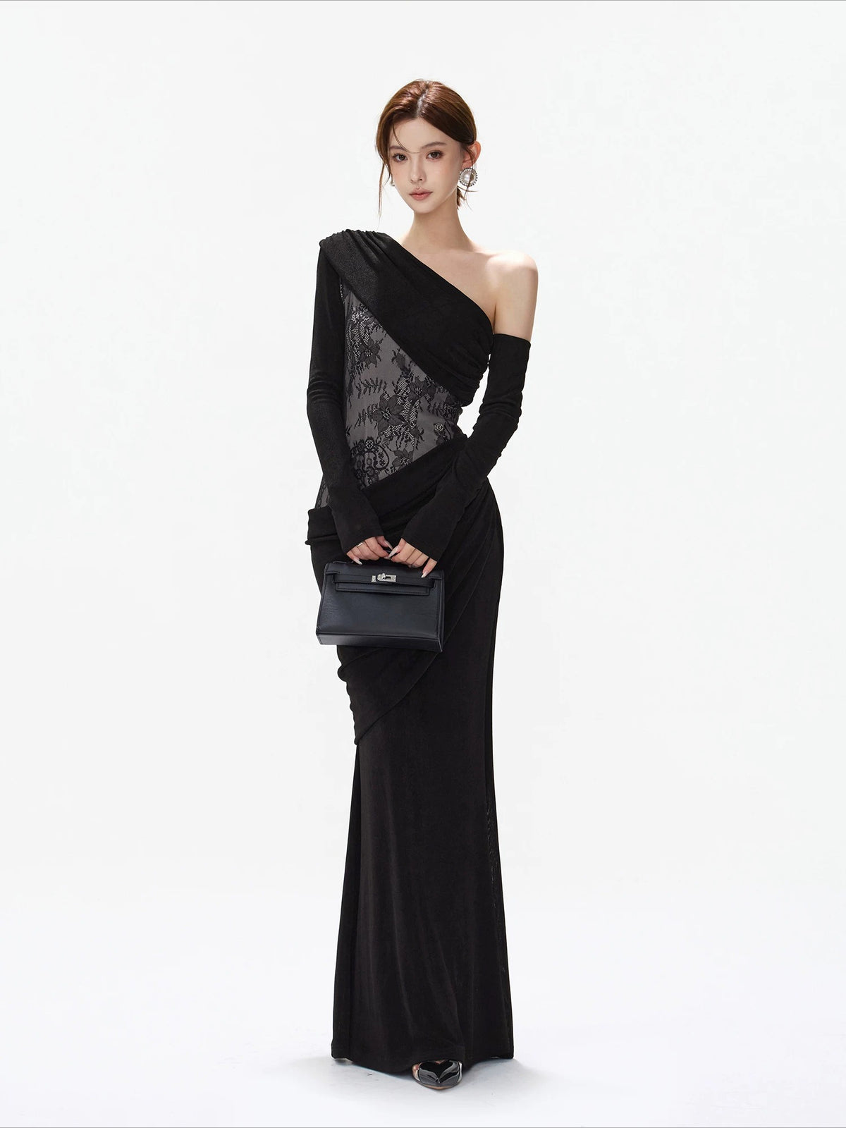 Black Lace Asymmetric Mermaid Dress