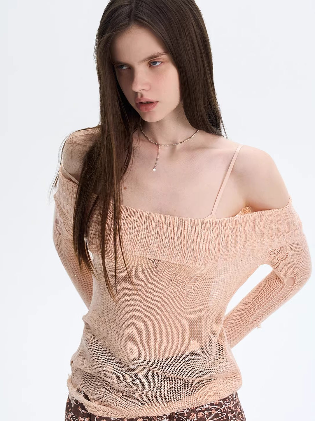 Pink Off-Shoulder Knit Top