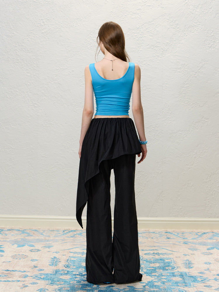Black Layered Asymmetric Skirt Pants