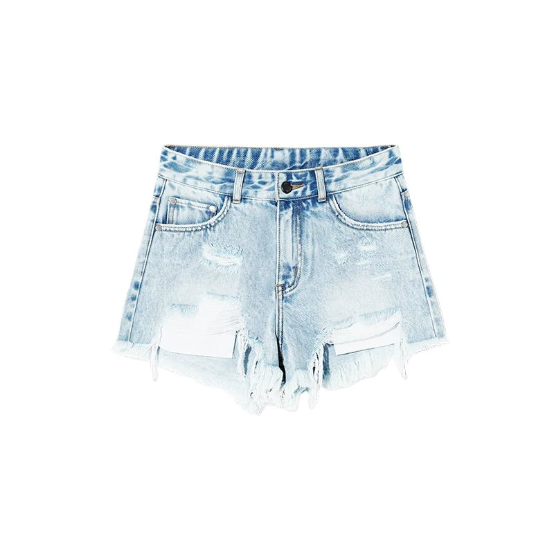 Blue Irregular Distressed Denim Shorts