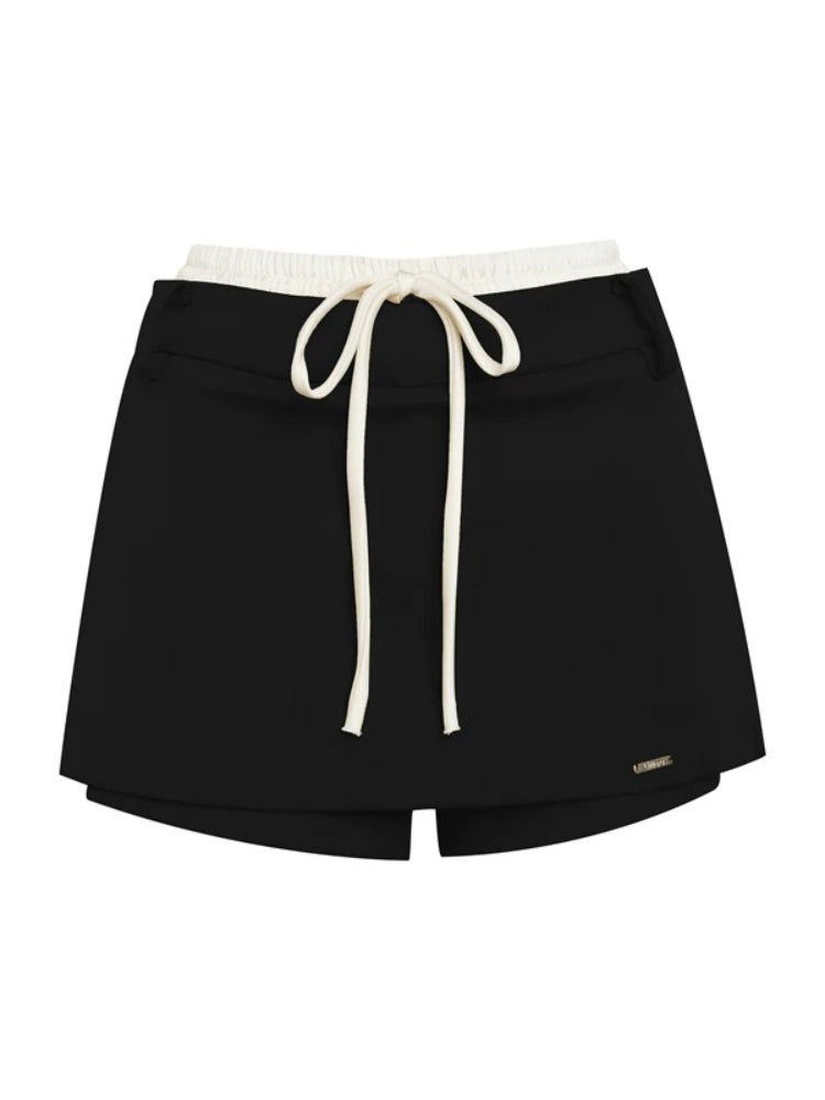 Contrast Waist Tie Skirt
