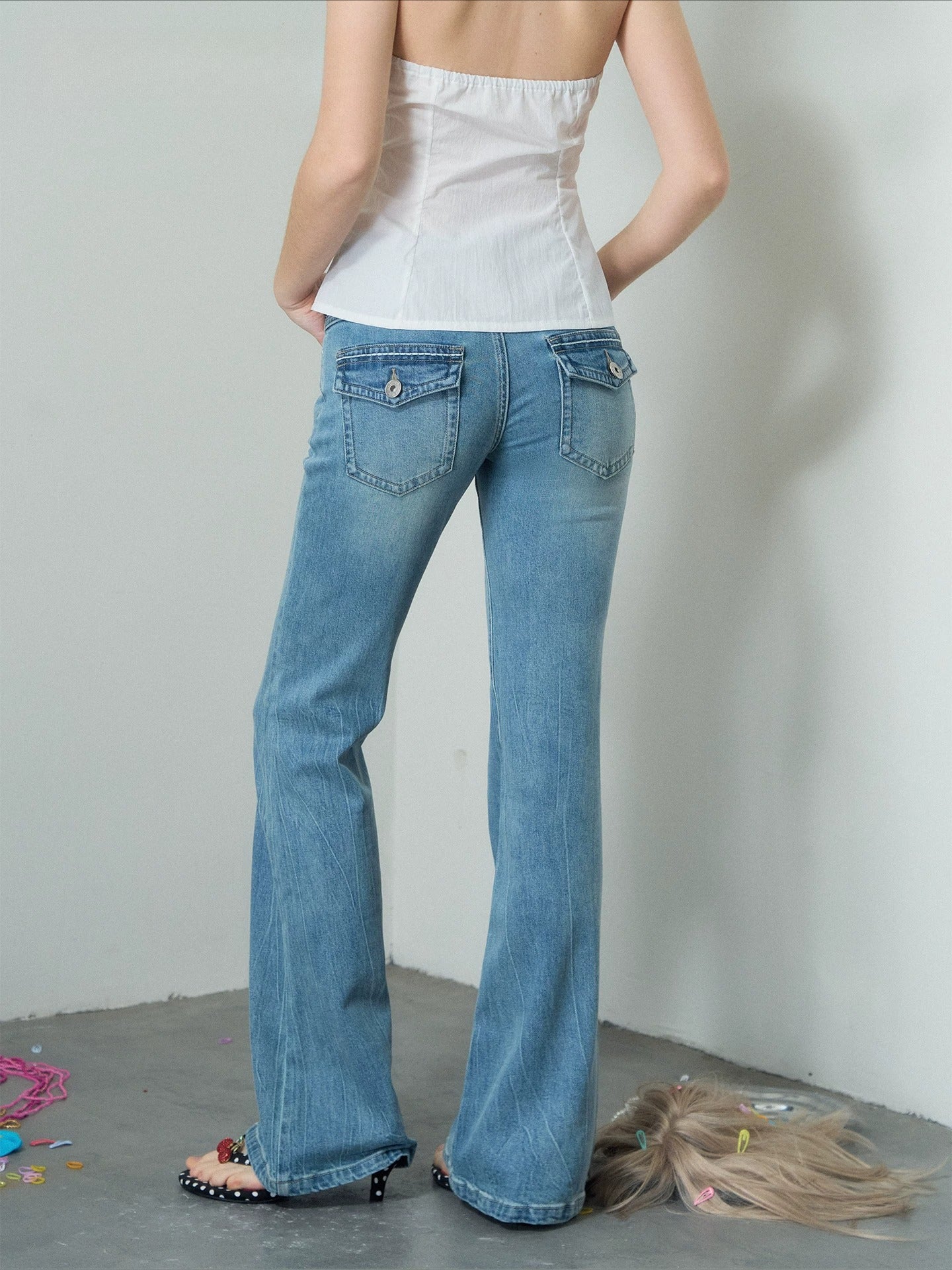Light Blue Low-Rise Flared Jeans