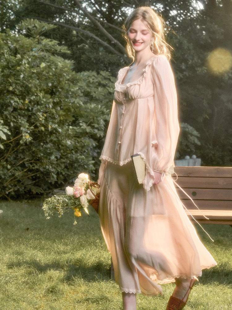 Tencel Elegant Retro Shirt & Skirt Set