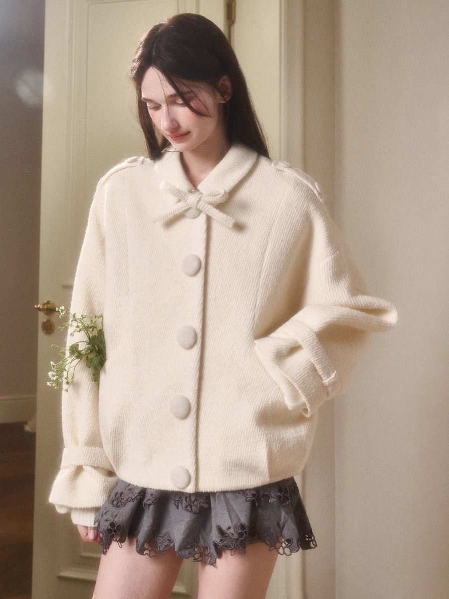 Fluffy Snow Wool Twill Cut Jacket