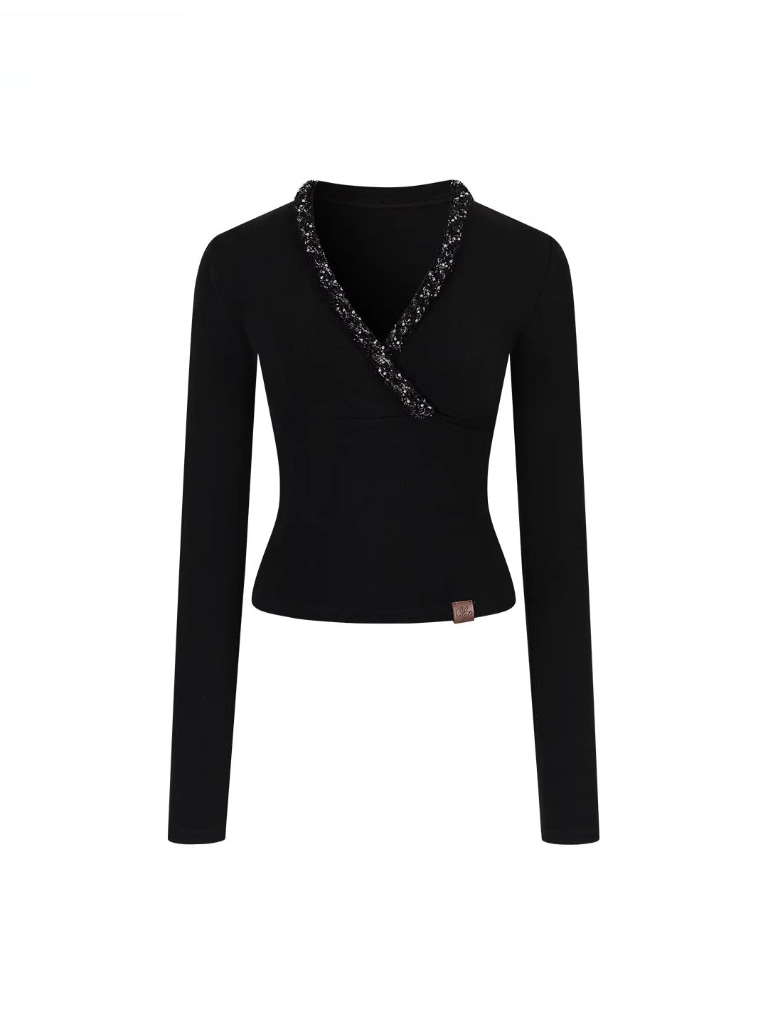 V-Neck Beaded Trim Knit Top