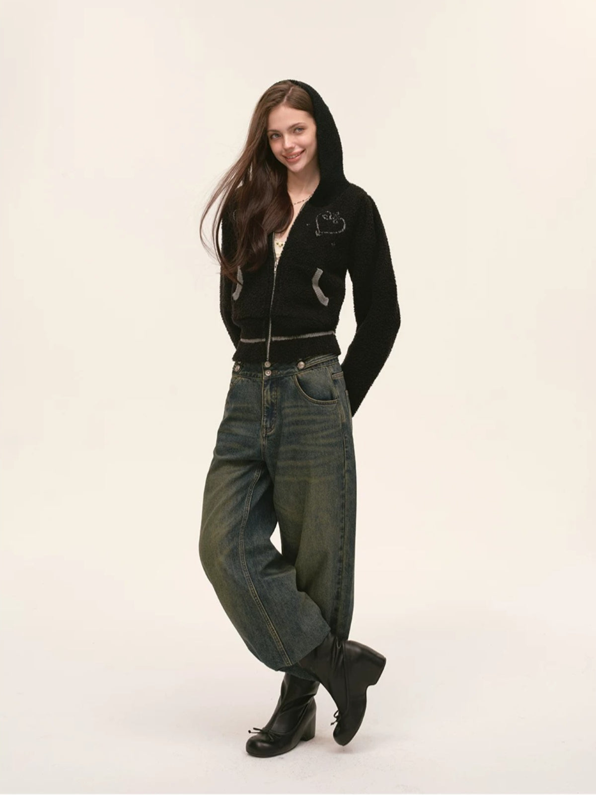 Heart Totem Knit Hooded Cropped Jacket