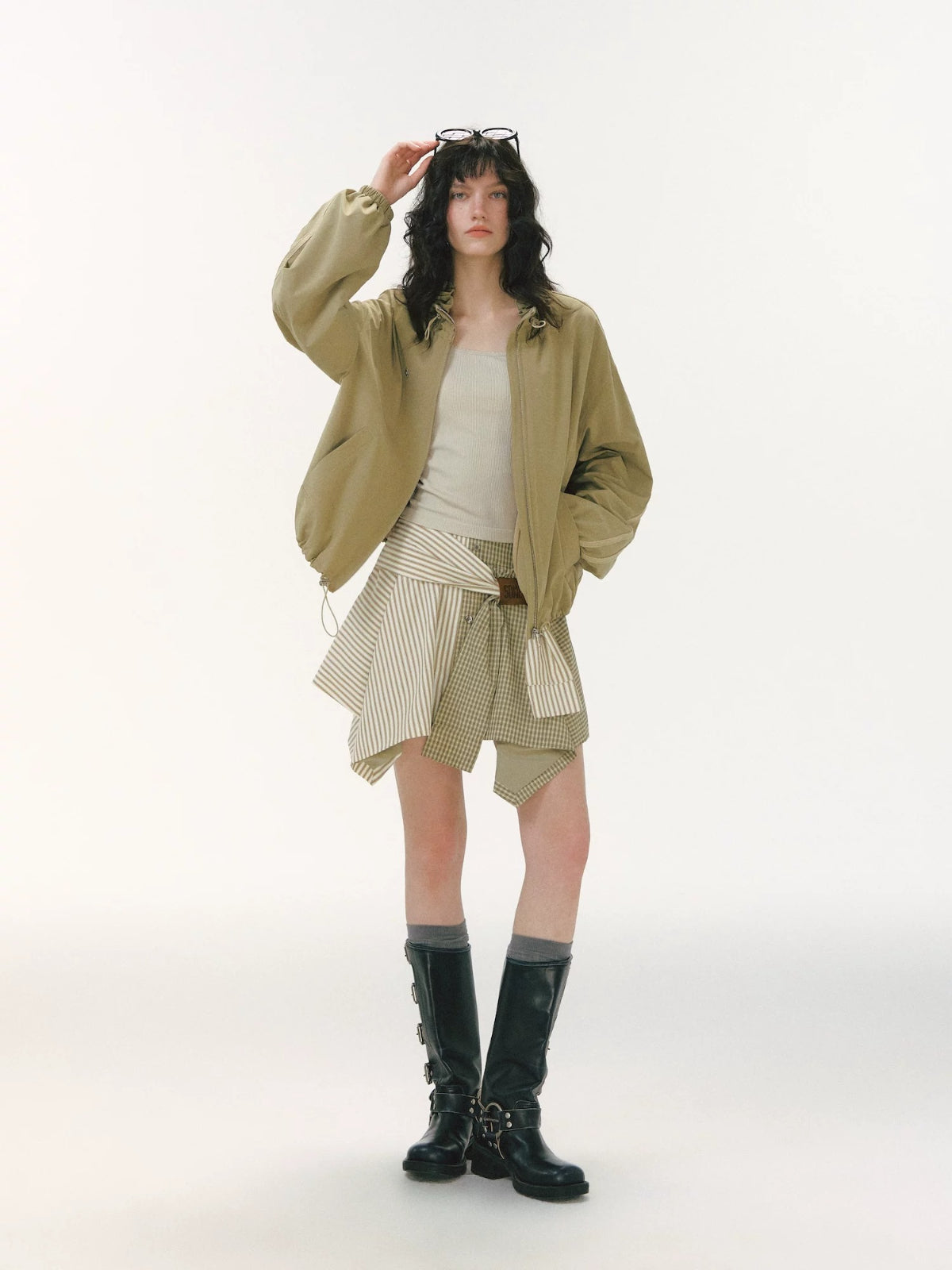 Ribbon Ruffle Drawstring Jacket