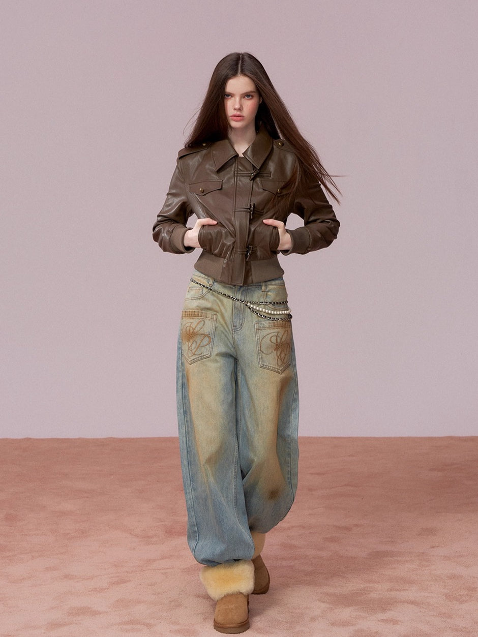 Cropped PU Leather Moto Jacket