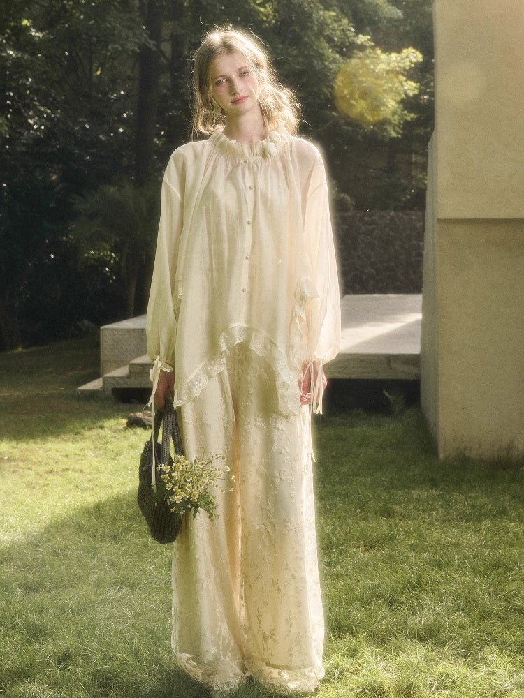 Lace Round Neck Trimmed Shirt