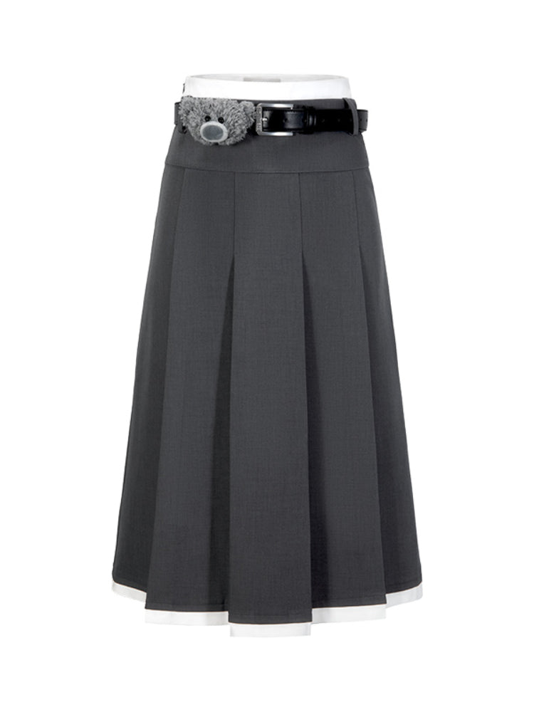Black & Gray Pleated Midi Skirt