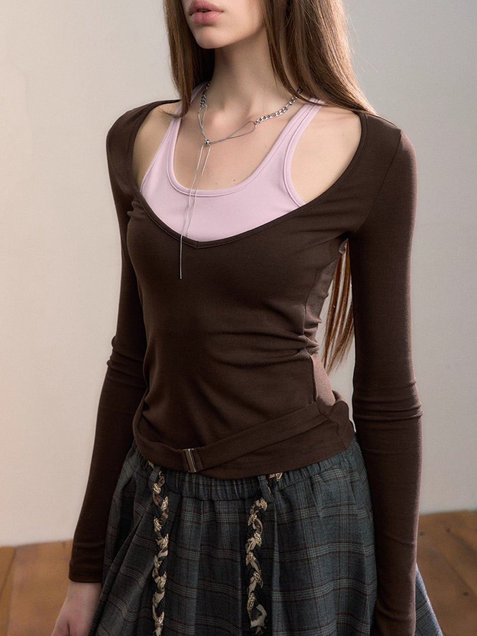 Contrast Belt Knit Top