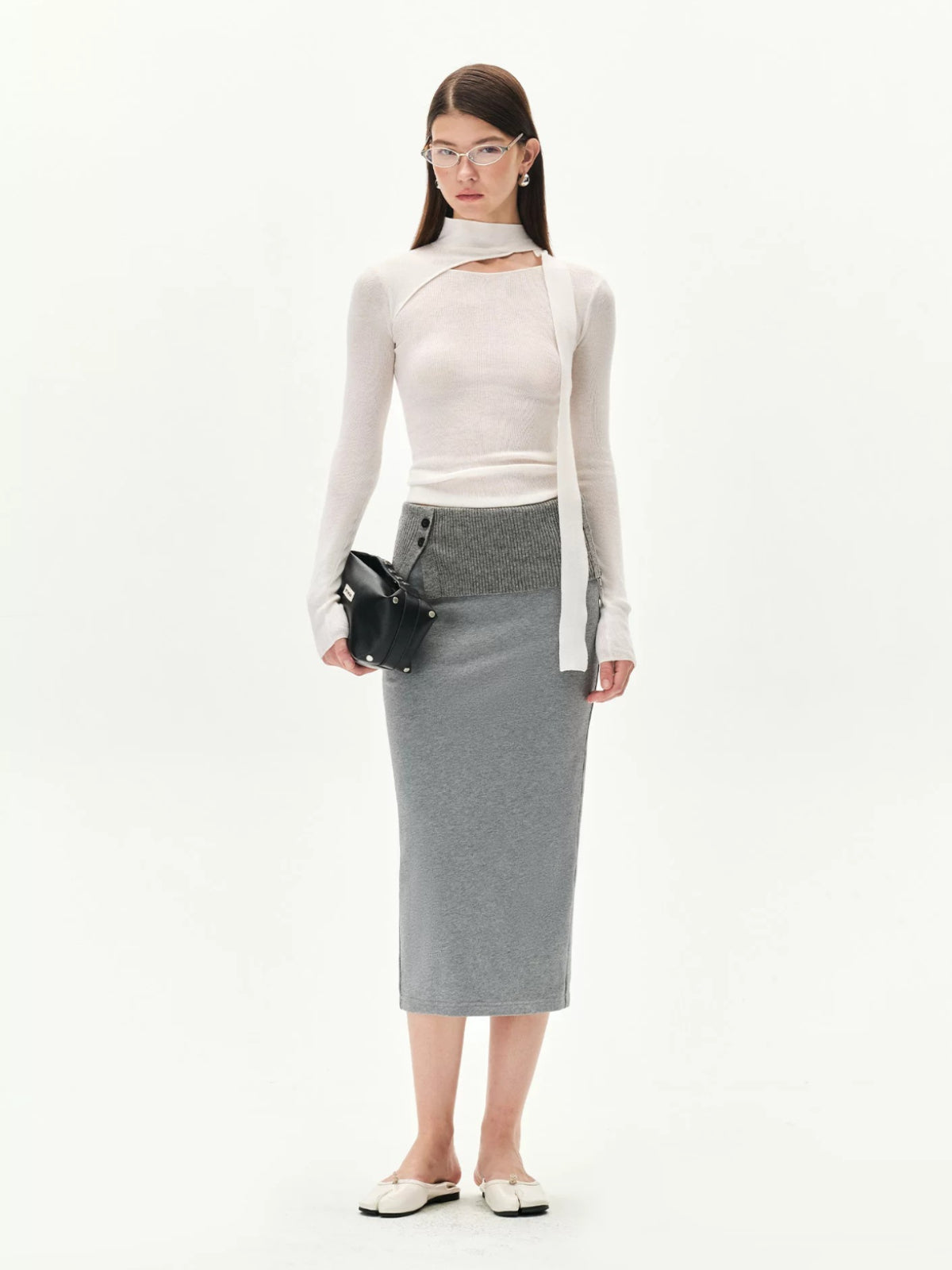 Asymmetric Ribbon Cutout Knit Top