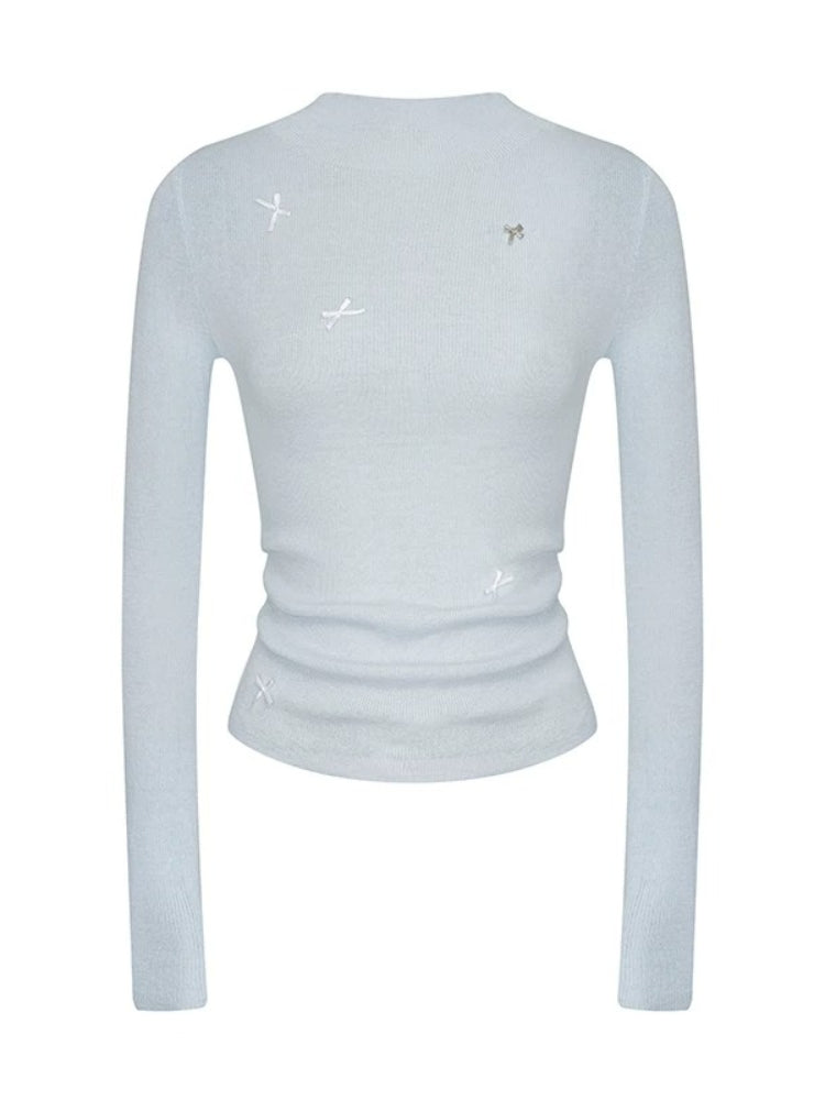 Wool Bow Turtleneck Top