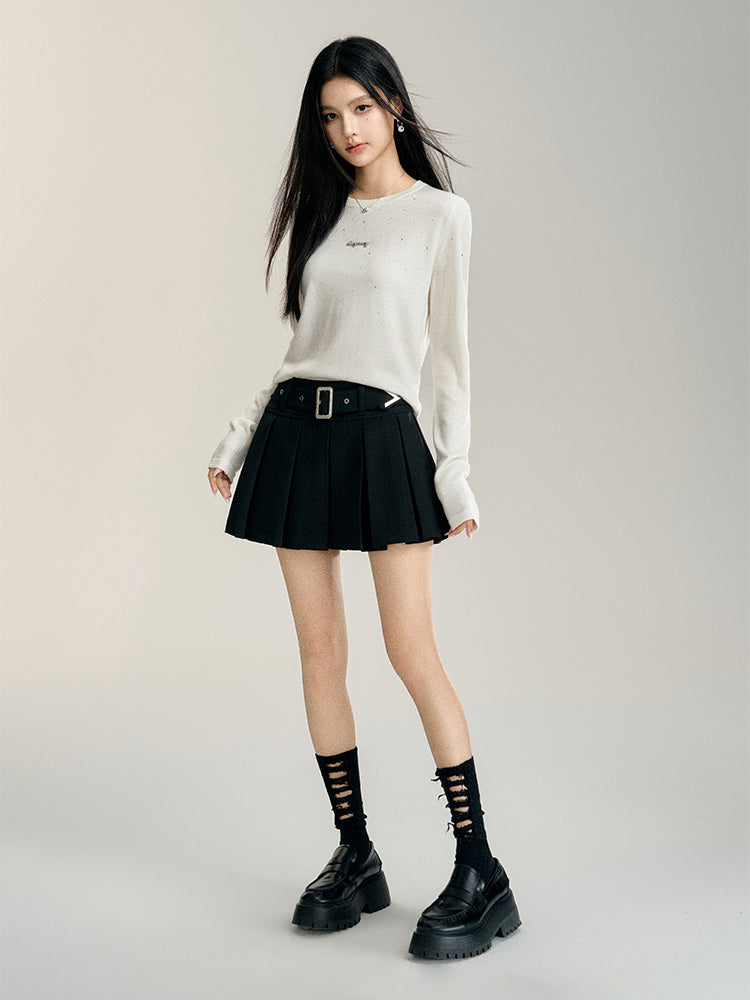 Black & White A-line Pleated Skirt