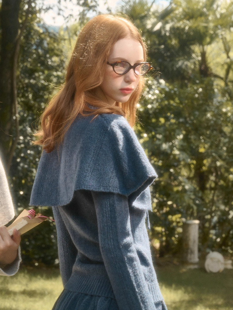 Snow Library Wool Knit Cape Cardigan & Skirt Set