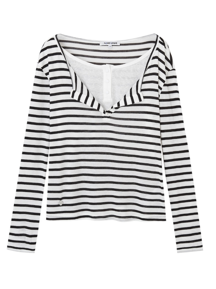 Fake Two-Piece V-Swing Neck Striped T-Shirt