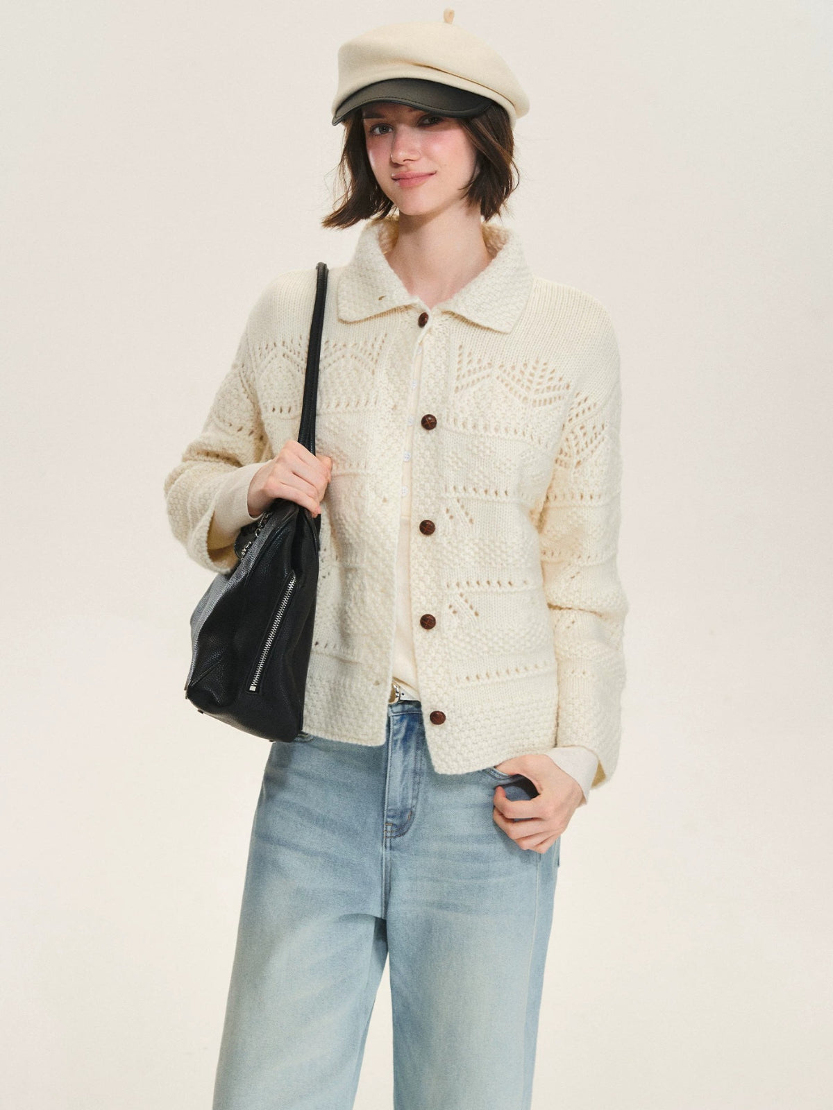 Handcrafted Wool Crochet Collar Cardigan