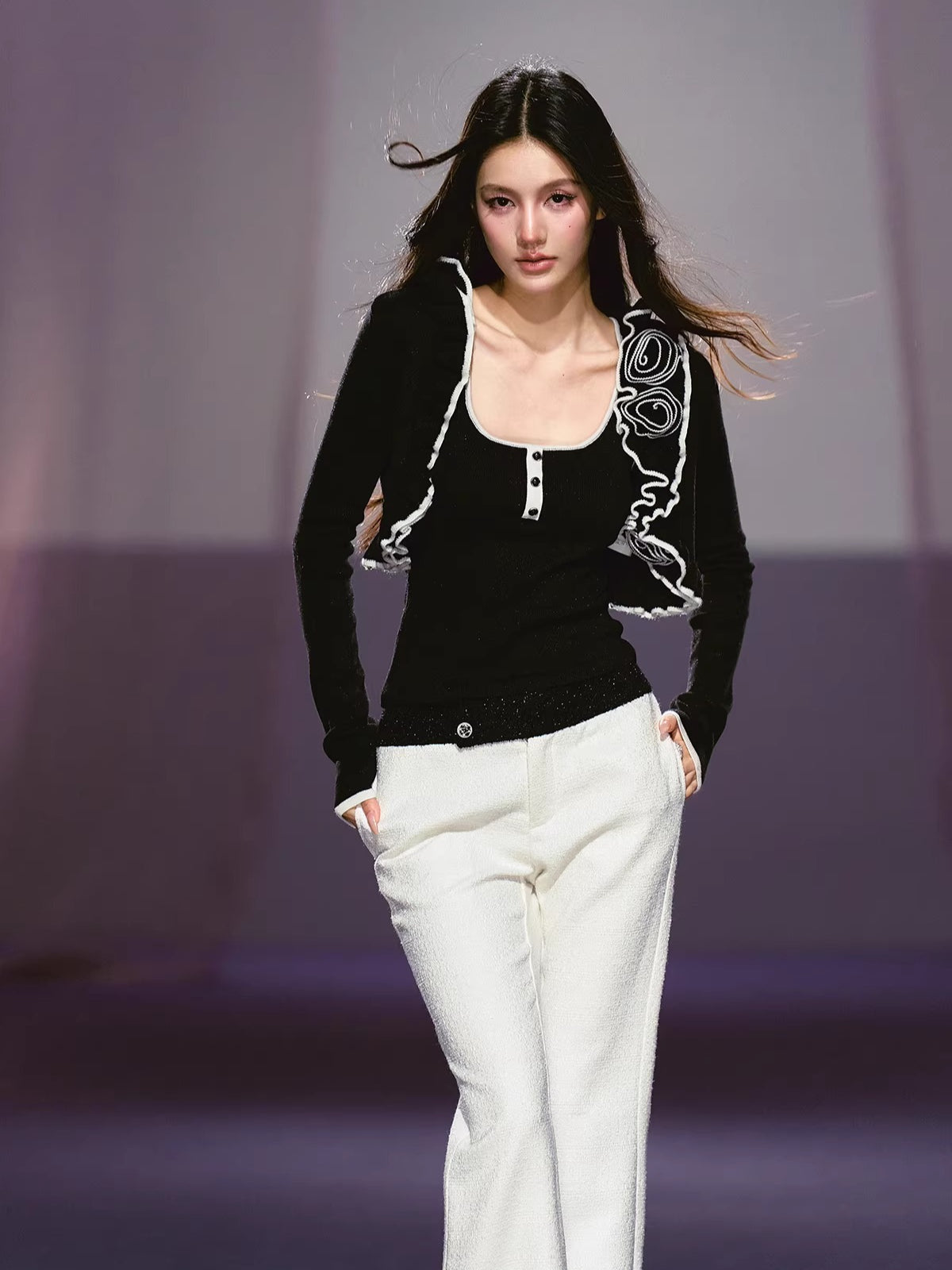 Rose Trim Cardigan Set