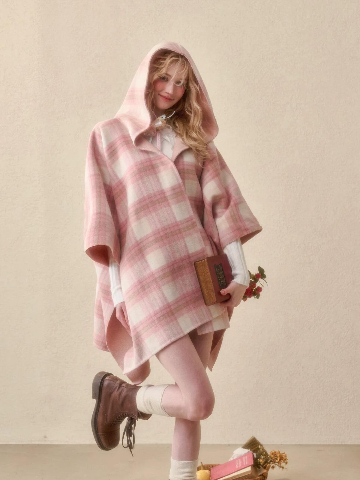 Reversible Wool Plaid Cape Jacket