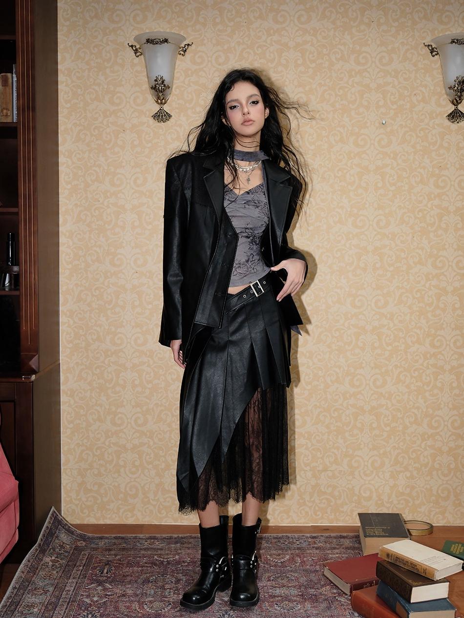 Structured Laced Leather Blazer