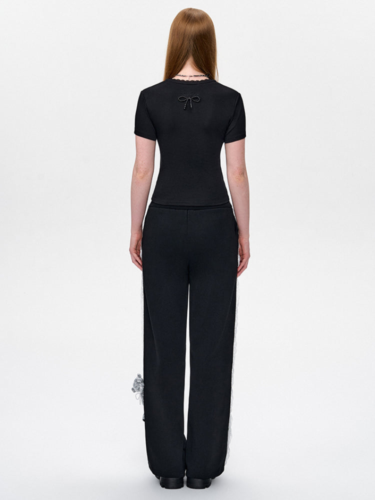 Lace Bow Round Neck T-Shirt