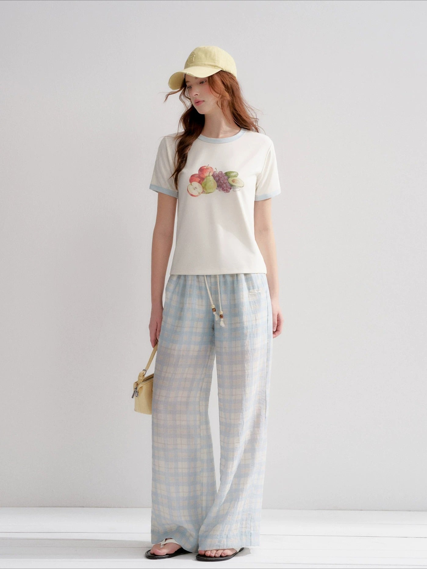 White And Blue Fruit Print Tee