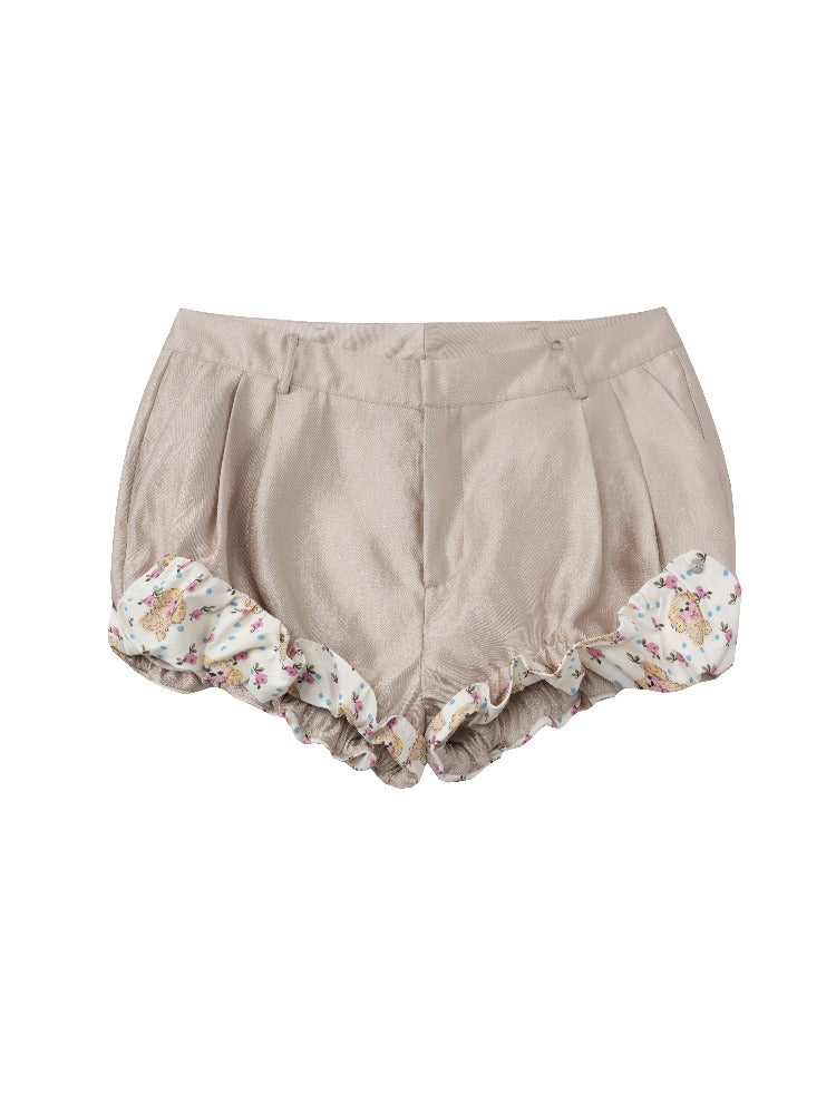 Khaki Printed Lantern Shorts