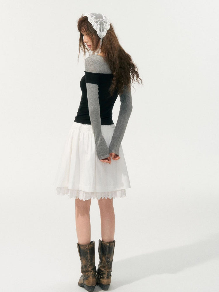 Irregular Fake Two-Piece Color-Block Knit T-shirt