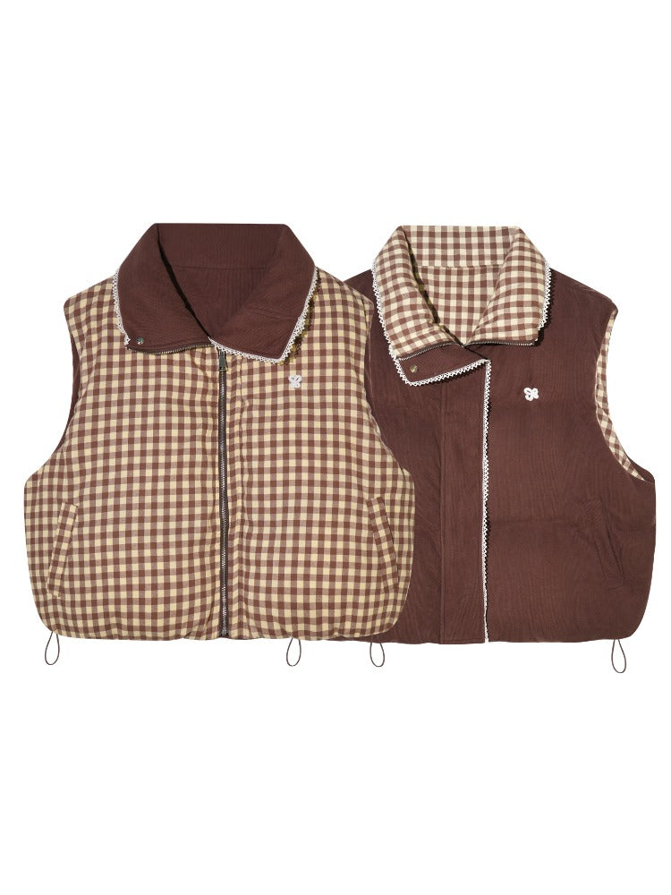 Reversible Check Lace Vest