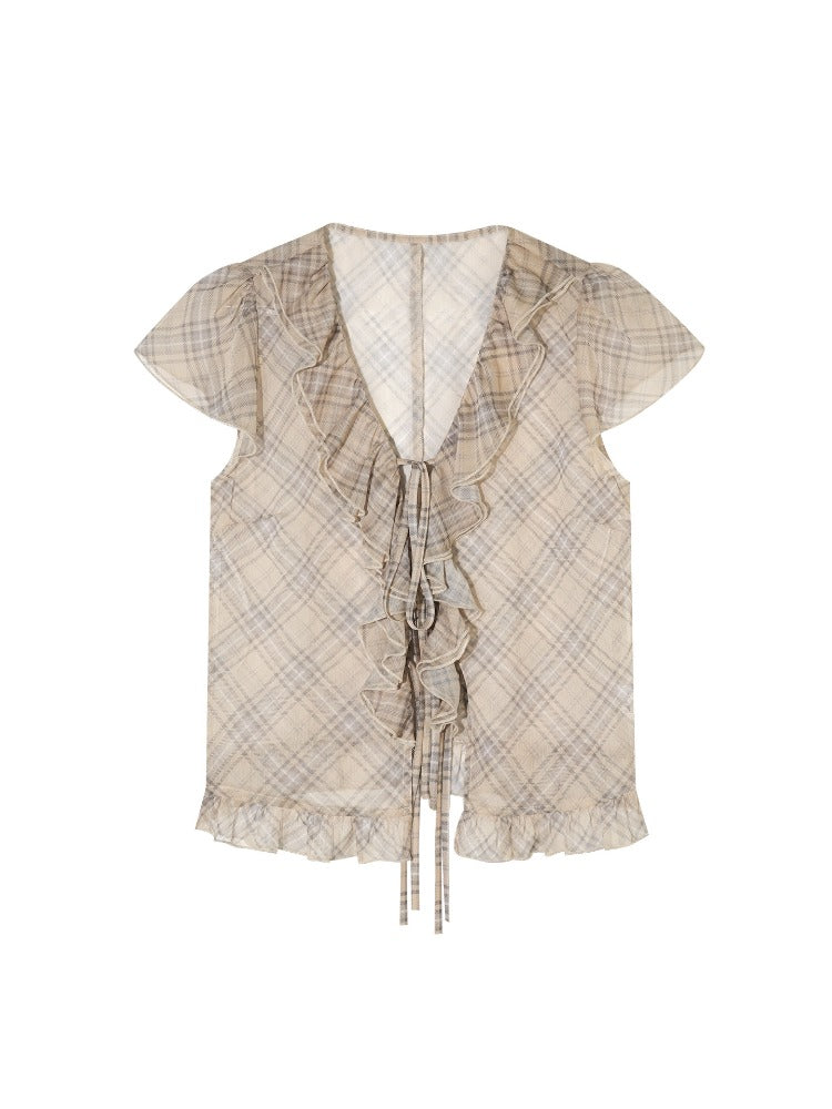 Plaid Chiffon Ruffle Set