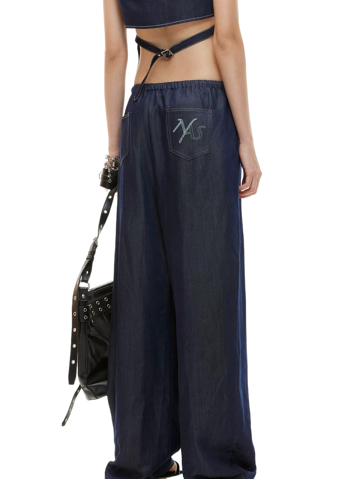 Blue Draped Wide Jeans