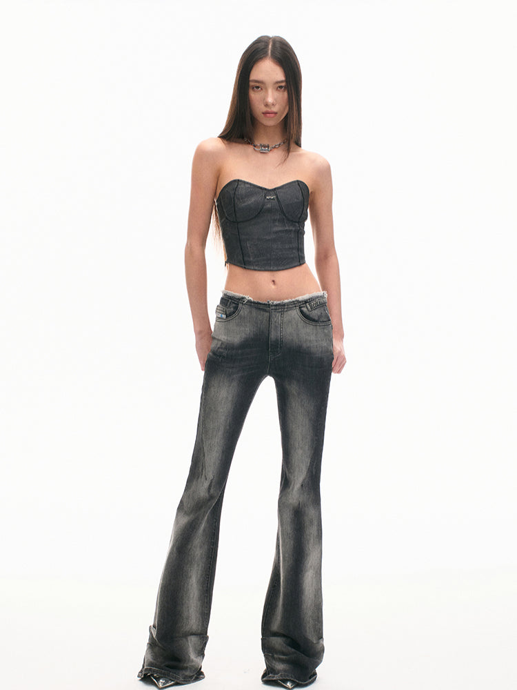 Gray Eco-leather Adjustable Fitted Bustier