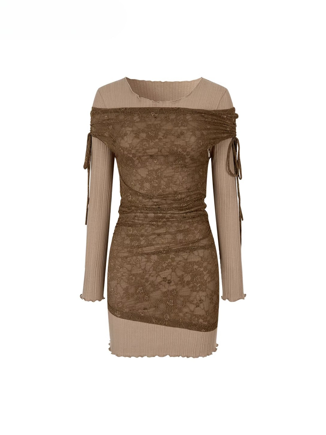 Khaki Colorblock Lace Mini Dress