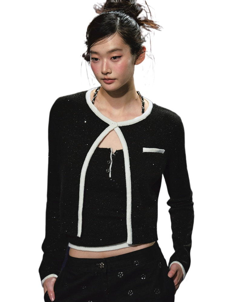 Tweed Galaxy Shimmer Chain Halter Camisole & Cardigan Set