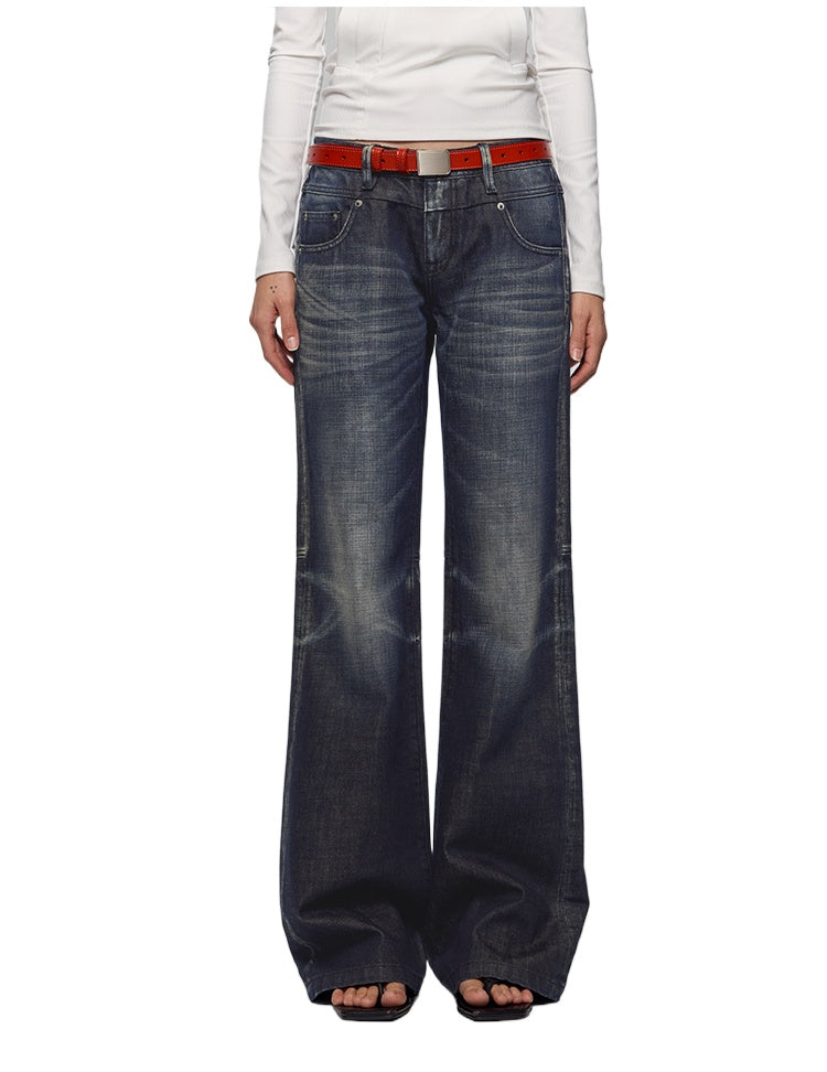 Black-Blue Low-Waist Flared & Bell-Bottom Pants Pants