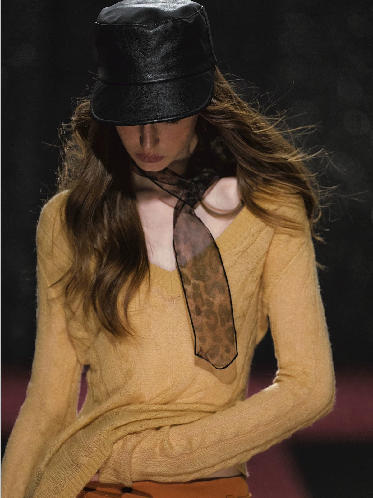 Slightly Sheer V Neck Cable Knit Sweater