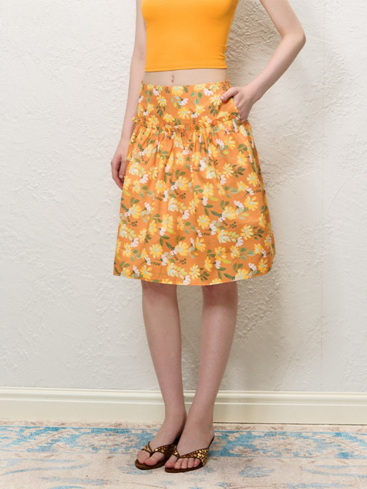Oil-Paint Midi A-line Skirt