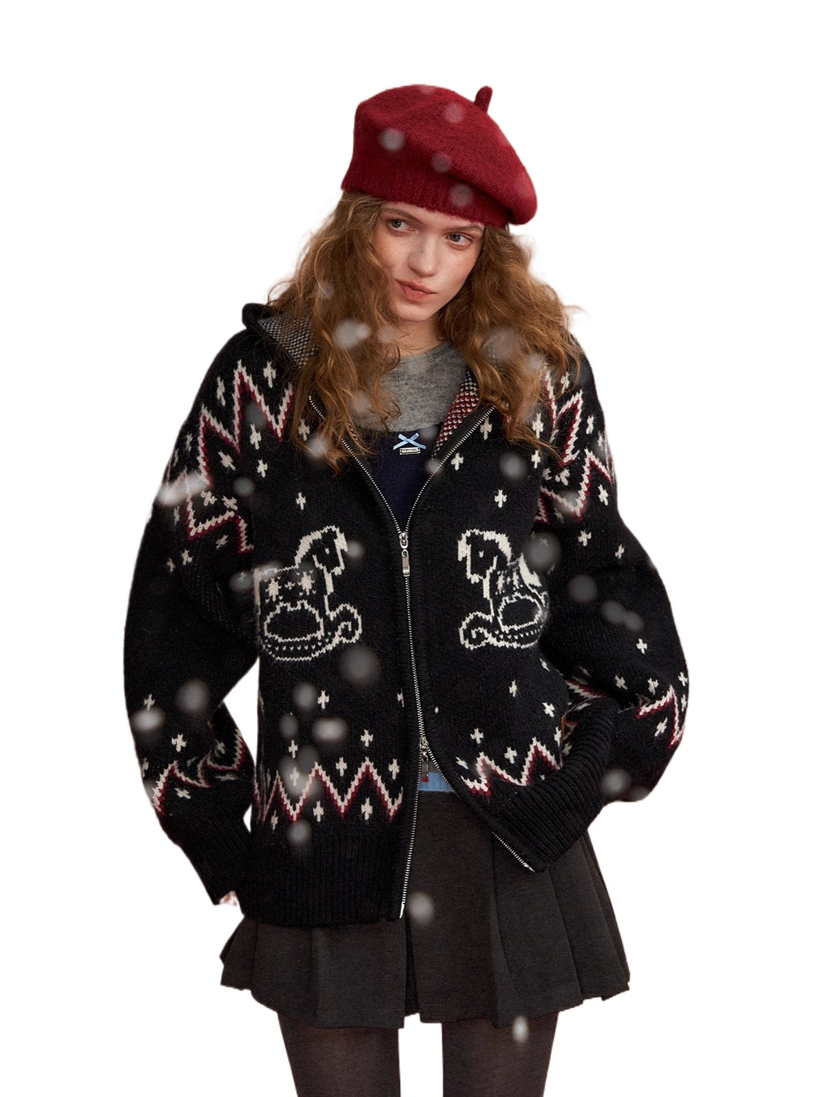 Fair Isle Horse Hooded Cardigan