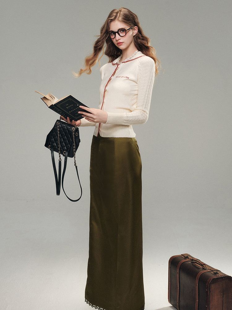 Lace Satin Midi Skirt