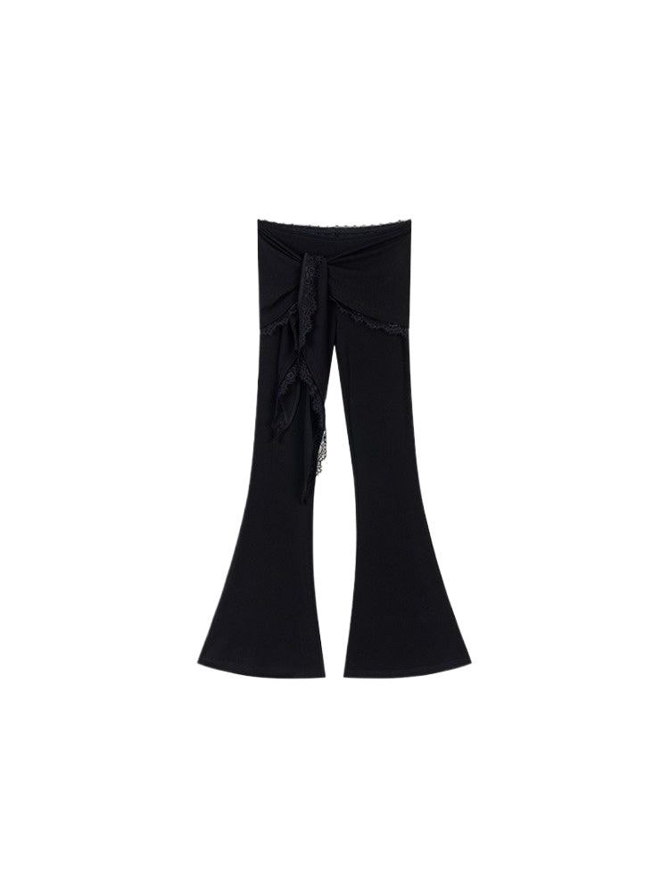 Lace-Trimmed Tie-Waist Lyocell Trousers