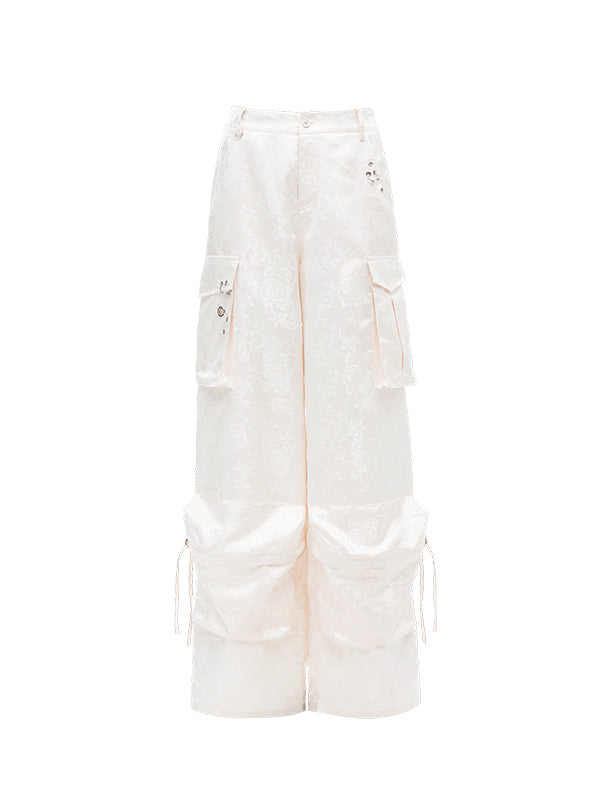 Black & Pink Jacquard Cargo Pants