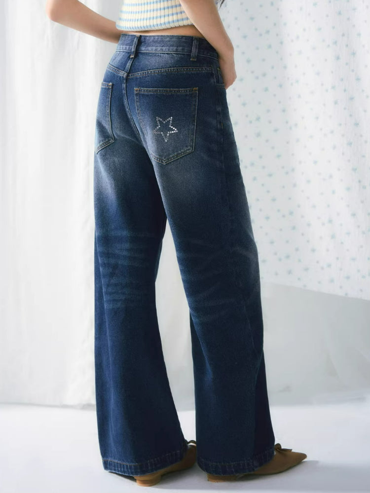 Vintage Whiskered Wide-Leg Jeans