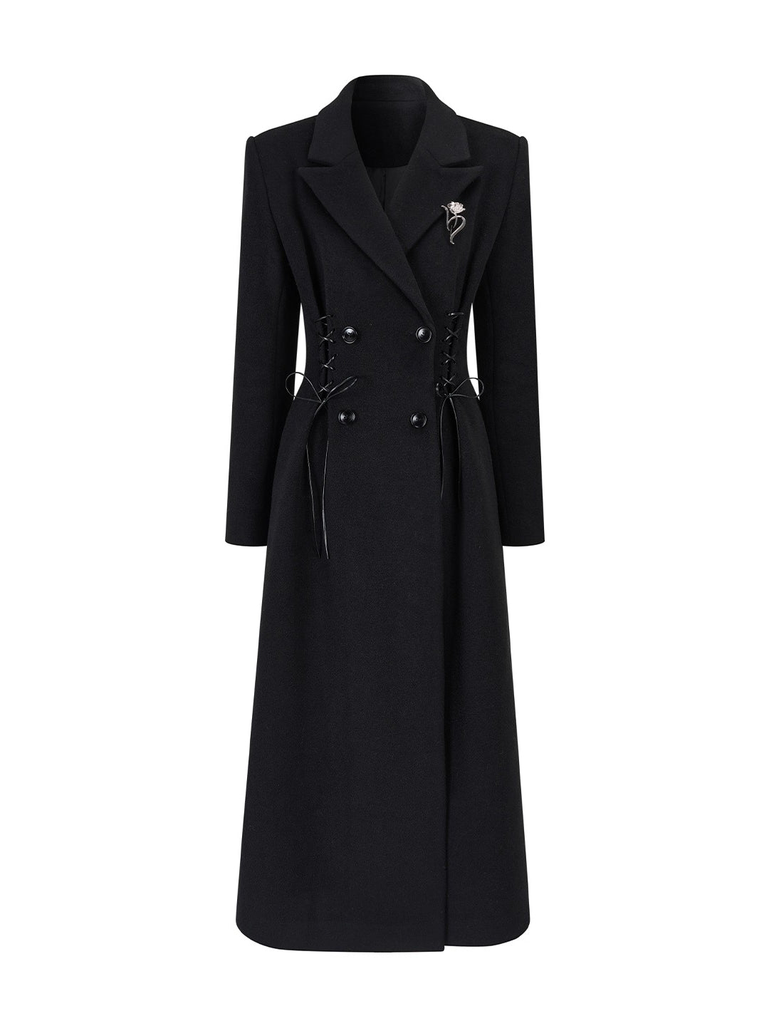 Laced Waist Double Breasted Wool Coat