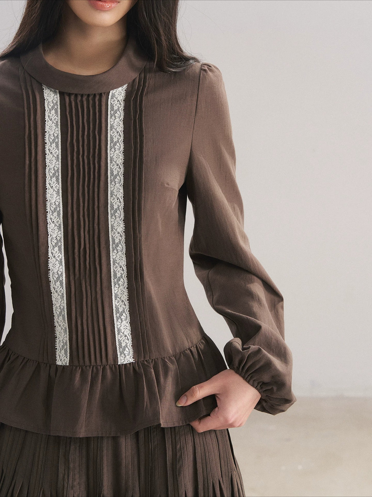 Lace Ruffle Blouse & Skirt Set