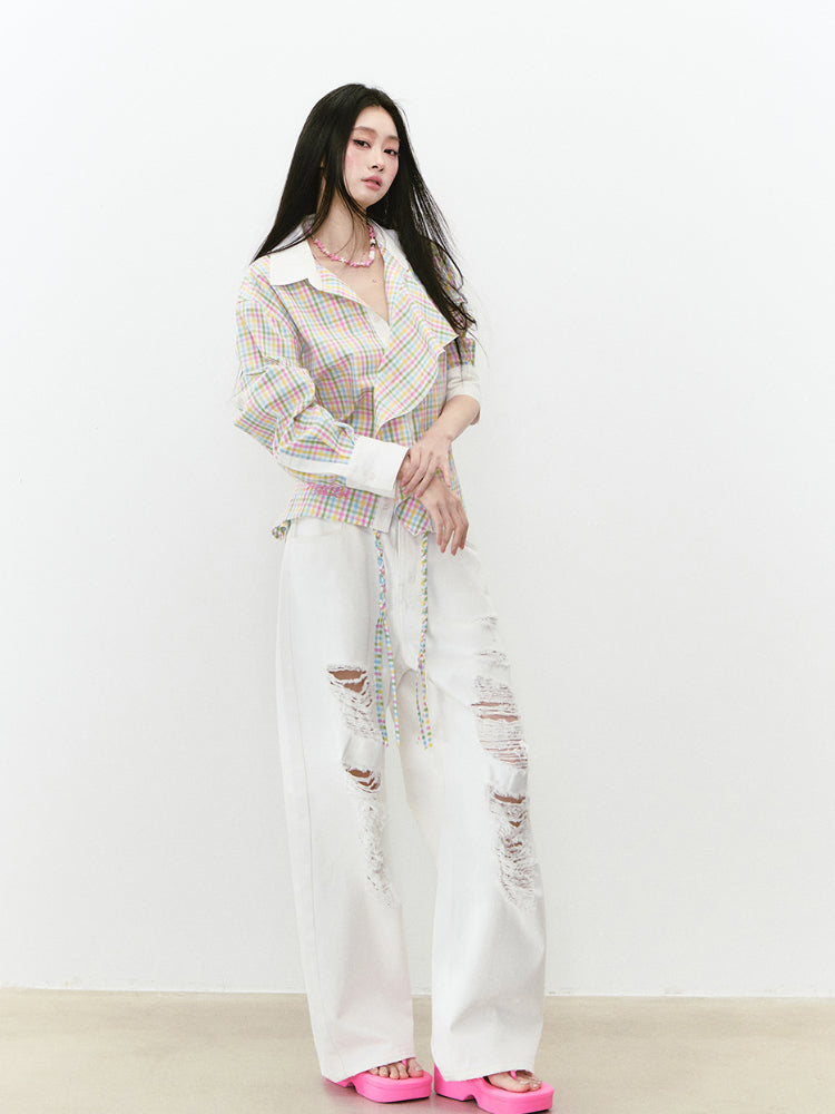 Waist-Cinched Layered Sunshade Short Shirt